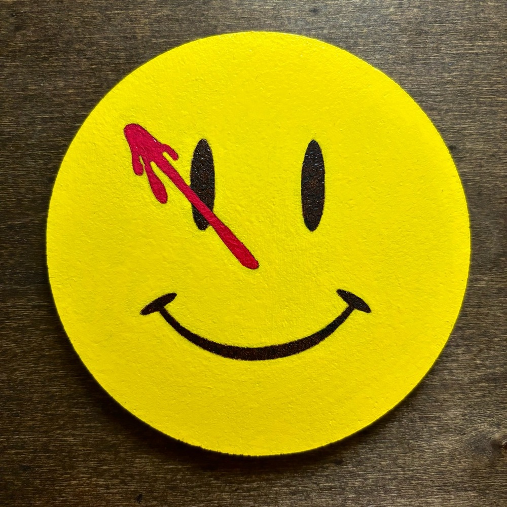 Watchmen Bloody Smiley Face Painted Cork Coaster